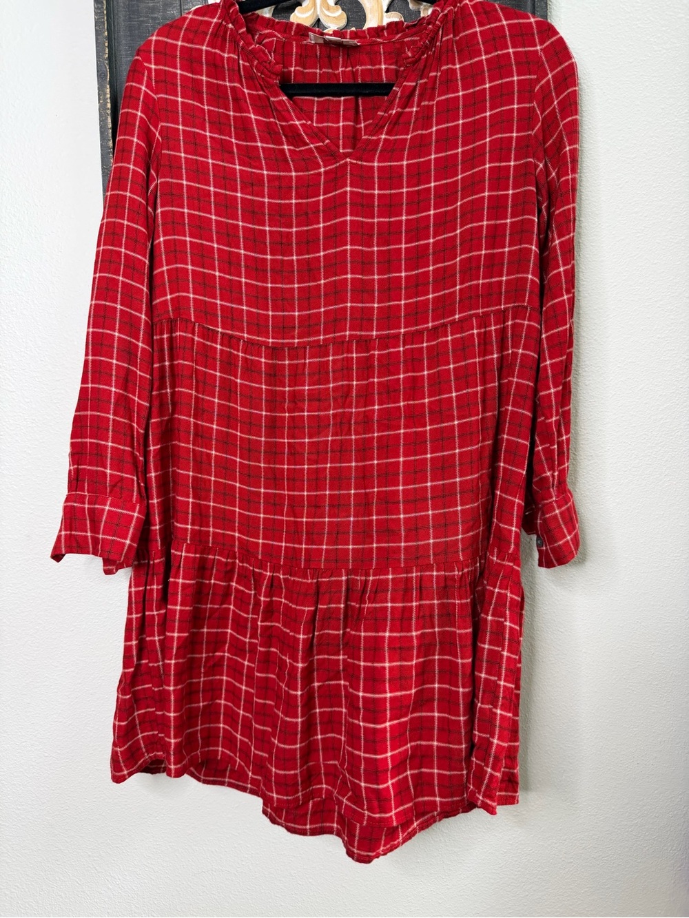 LOFT Red Plaid Tunic Dress - Small Petite